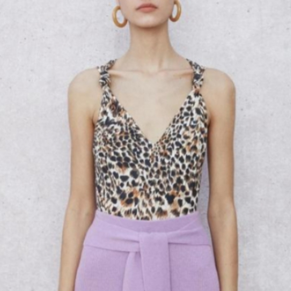 Nanushka Naif Knot Stretch Bodysuit Ocelot Size S.